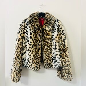 EXPRESS Leopard Print Faux Fur Jacket S